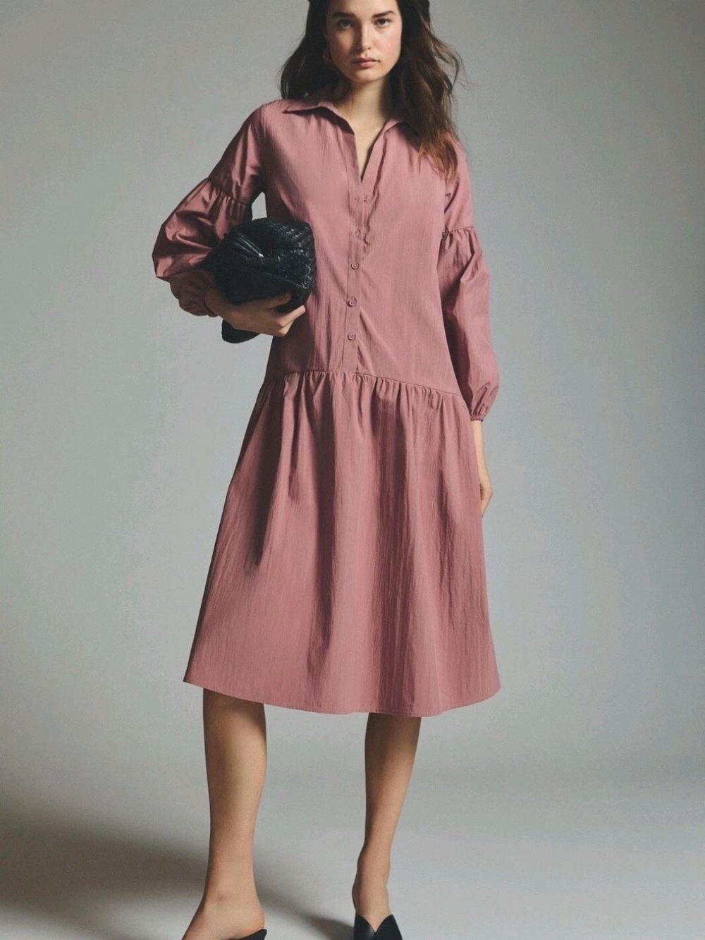 Anthropologie Dusty Rose Button-Front Midi Dress